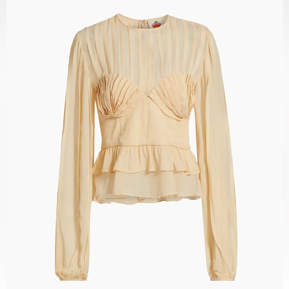 NWT Farm Rio Beige Pleated Bust Blouse